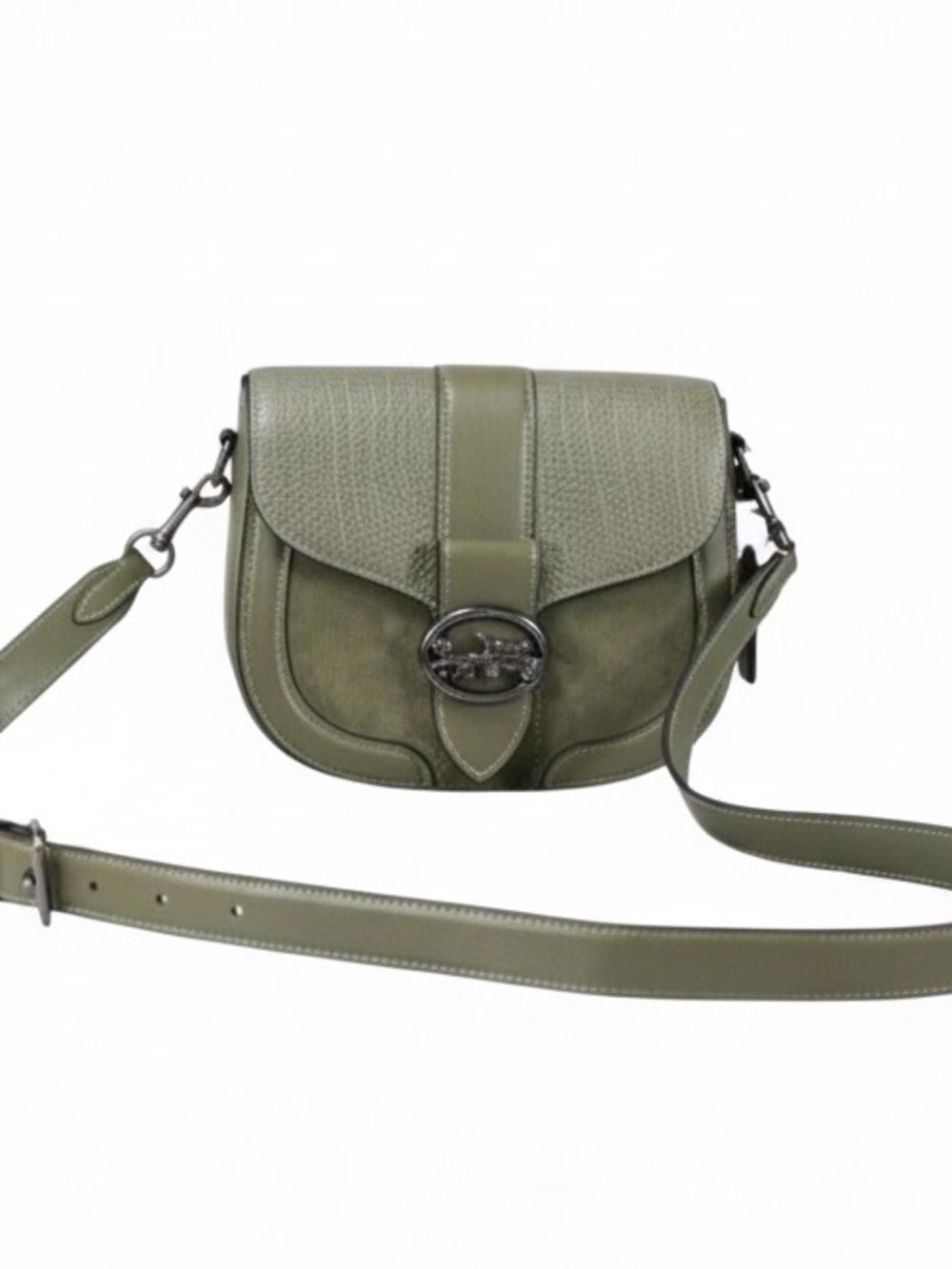COACH GEORGIE MIXED LEATHER AND SUEDE SADDLE BAG NWT